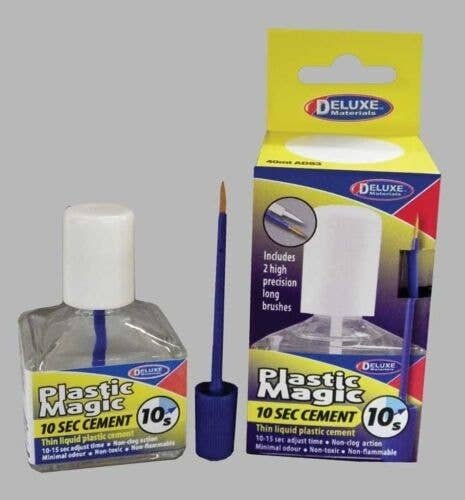 Plastic Magic Thin Plastic Cement with 2 Brushes - 10-Second Cement -- 1.35oz 40mL, All Scales, Deluxe Materials Ltd AD83