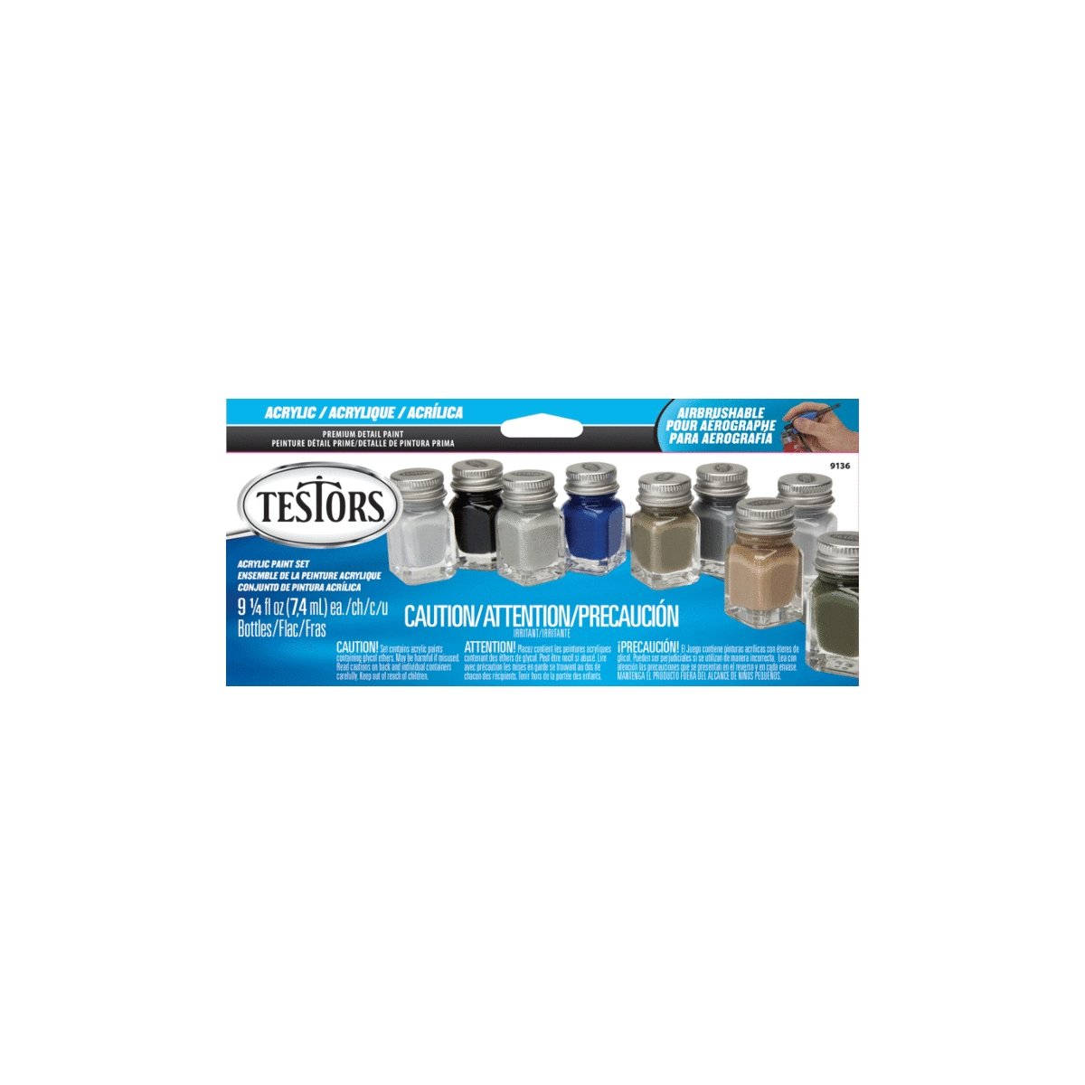 Acrylic Paint Sets - 9 Colors - Each: 1/4oz 7.4mL -- Aircraft Colors, All Scales, Testor Corp 9136