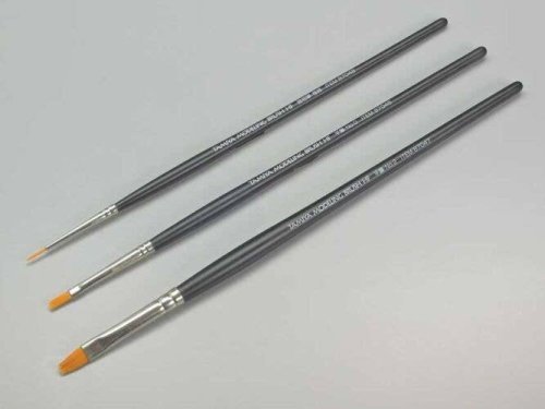 High Finish Standard Brush Set -- 1 Each: 0 Flat, 2 Flat, Untra-Fine Pointed, All Scales, Tamiya Paints 87067
