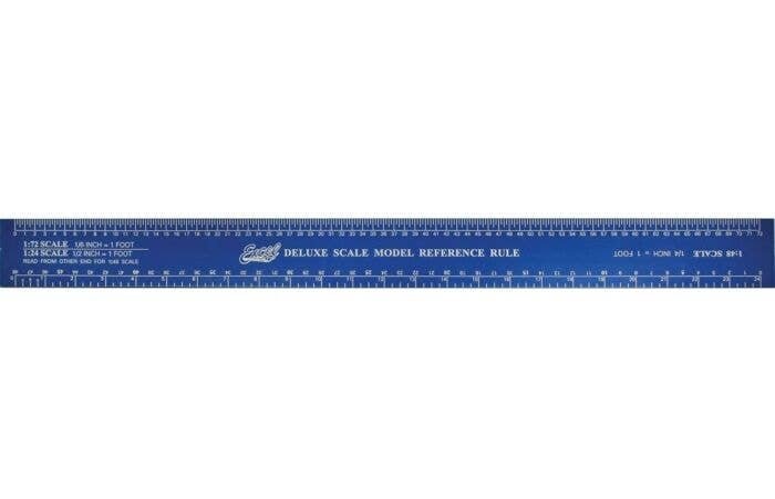Scale Model Rulers -- Deluxe Scale Model Reference Rule 12′, Blue Tempered Anod, All Scales, Excel Hobby Blades Corp. 55779