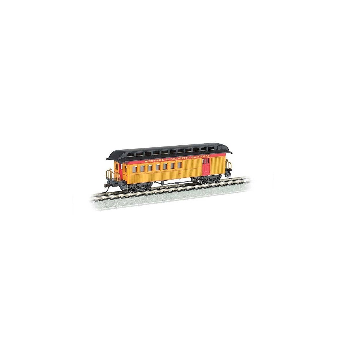 Old Time Wood Combine with Round-End Clerestory Roof - Ready to Run -- Western & Atlantic (yellow, red, black), HO, Bachmann Ind