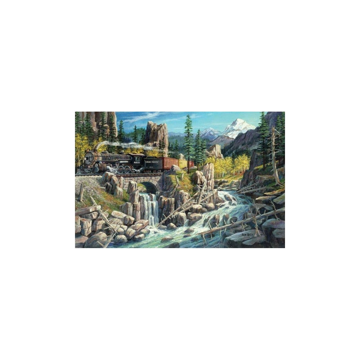 Rails West Jigsaw Puzzle -- 1000 Pieces, 19 x 30′ 48.3 x 76.2cm, All Scales, Train Enthusiast Vendors 37781
