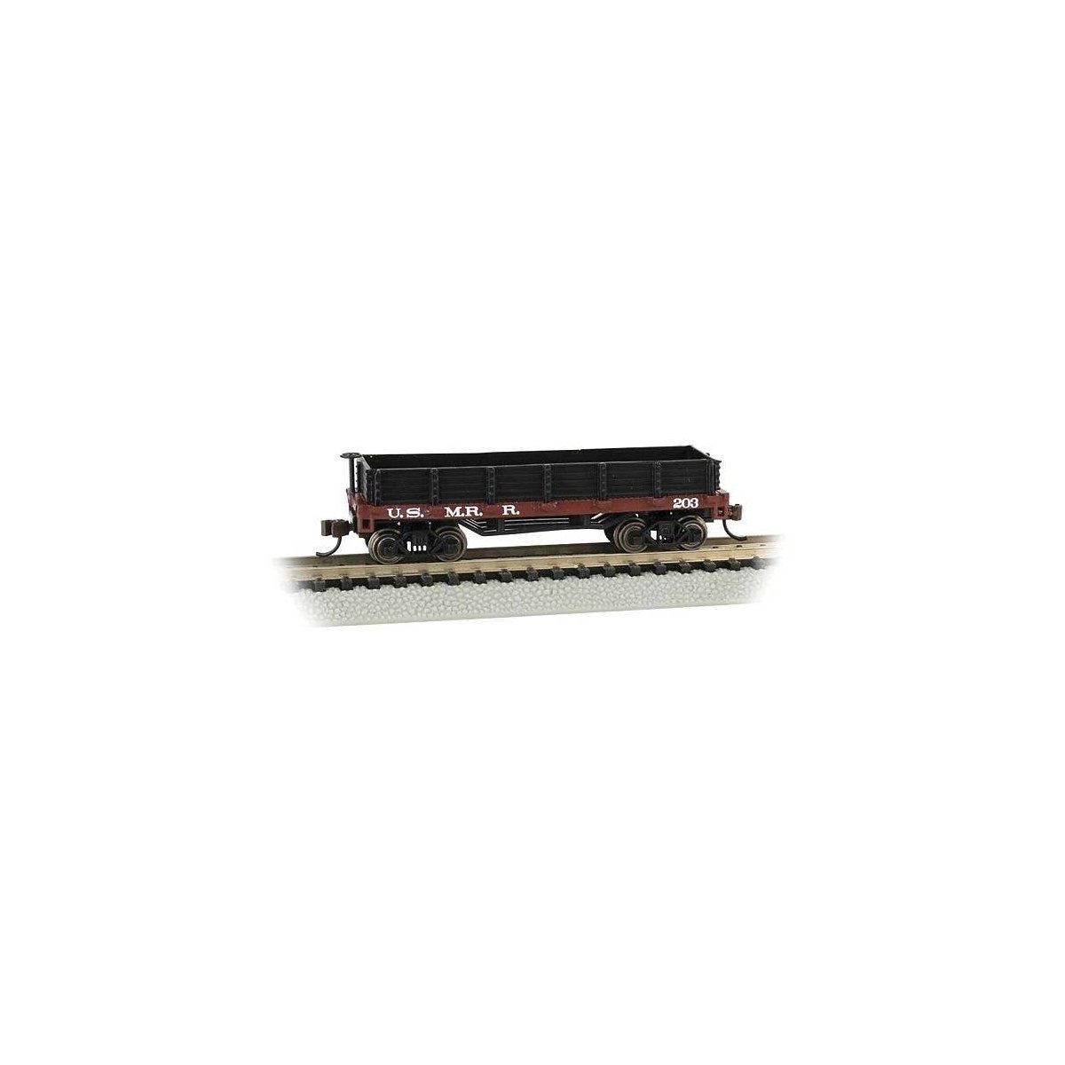 Old-Time Wood Gondola - Ready to Run -- United States Military Railroad 203 (red, black), N, Bachmann Industries 15454