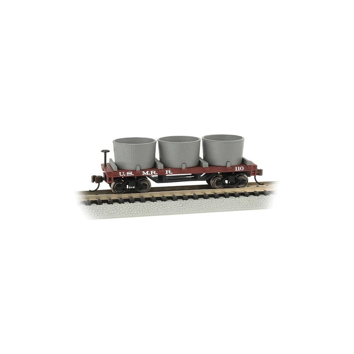 Old-Time Wood Tank Car with 3 Tanks - Ready to Run -- United States Military Railroad (red, black), N, Bachmann Industries 15554