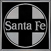 Embossed Die-Cut Metal Sign -- Santa Fe (Black background), All Scales, Microscale Industries Inc 10003