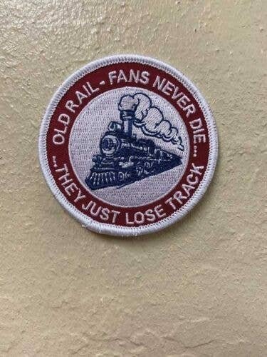 Cloth Patch -- Old Rail Fans Never, All Scales, Brooklyn Peddler 12