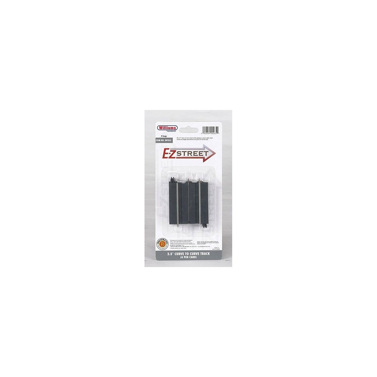 E-Z Street Track for Operating Vehicles & Trolleys -- 2-1/2′ 6.2cm Curve-to-Curve Connector Track pkg(4), O, Bachmann Industr