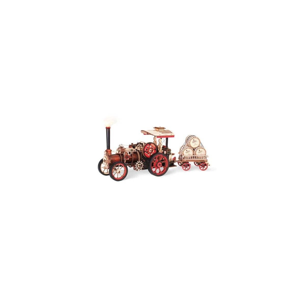 Steam Engine (Tractor) with Trailer - Kit -- Motorized Mechanical 3D Puzzle, All Scales, Robotime LKA01