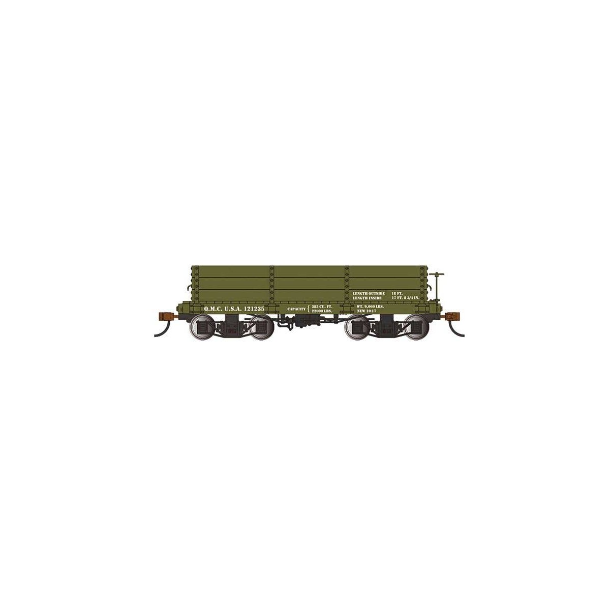 18′ Wood Low-Side Gondola 2-Pack - Spectrum(R) -- US Quartermaster O.M.C.U.S.A 121235, 122105 (green), On30, Bachmann Industri