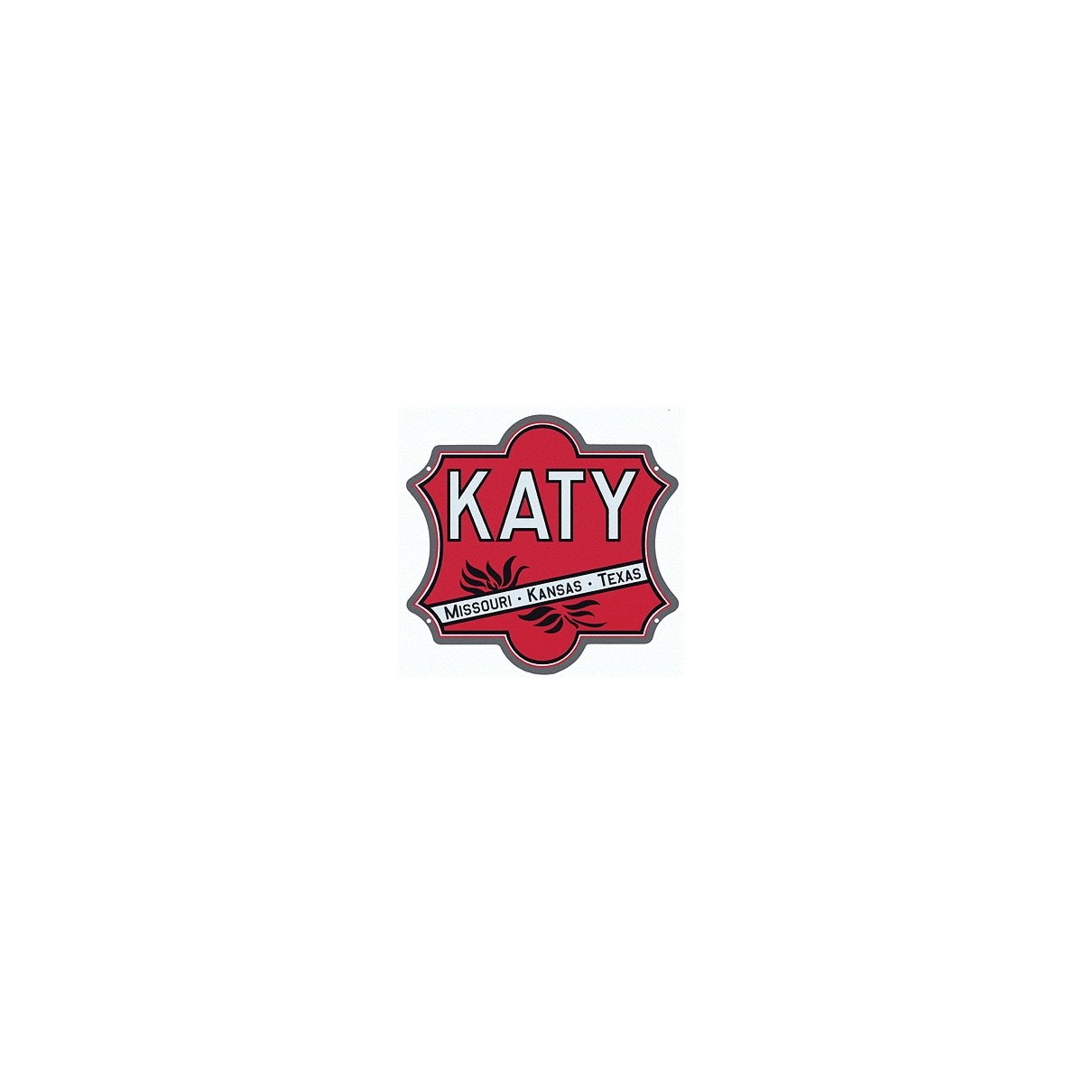 Embossed Die-Cut Metal Sign -- Missouri-Kansas-Texas `Katy` (red, black, white, All Scales, Microscale Industries Inc 10029