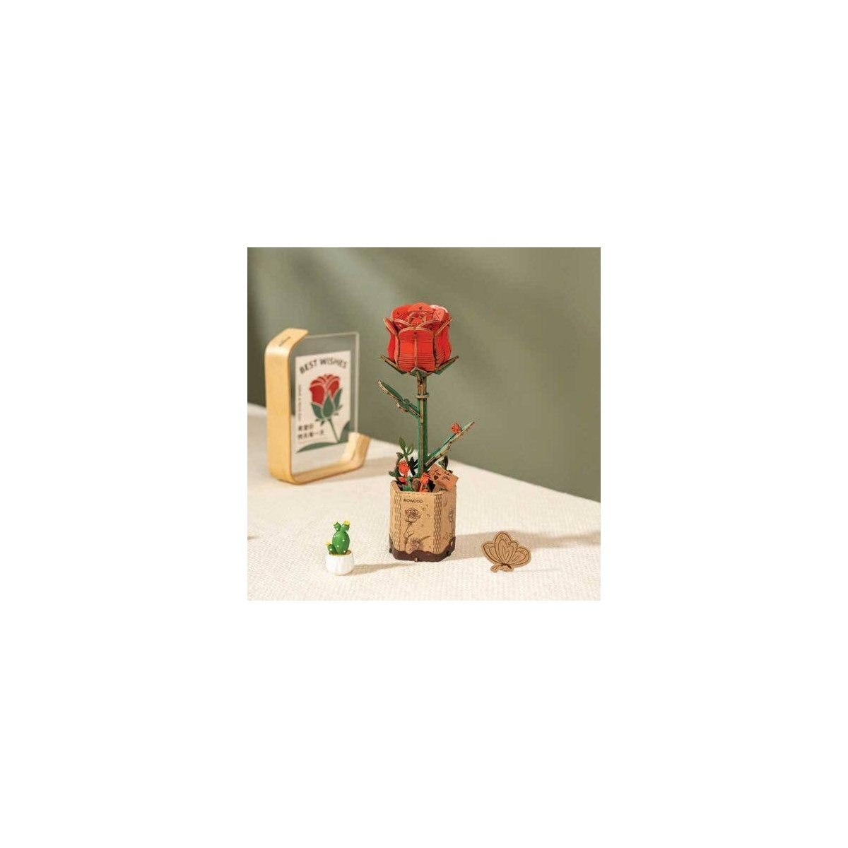 Red Rose - Laser-Cut Wood Kit -- 3D Wooden Puzzle, All Scales, Robotime TW042