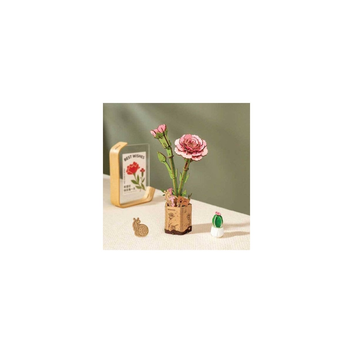 Pink Carnation - Laser-Cut Wood Kit -- 3D Wooden Puzzle, All Scales, Robotime TW051