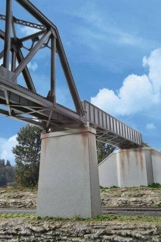 Single-Track Railroad Bridge Concrete Piers pkg(2) -- Kit - 5-1/8 x 1-1/8 x 3-3/4′ 13 x 2.8, HO, Walthers Cornerstone 4550