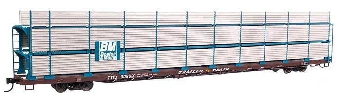 89′ Flatcar w/Tri-Level Shielded Auto Rack - Ready to Run -- Boston & Maine 908820, TTKX Flatcar, HO, WalthersMainline 8302