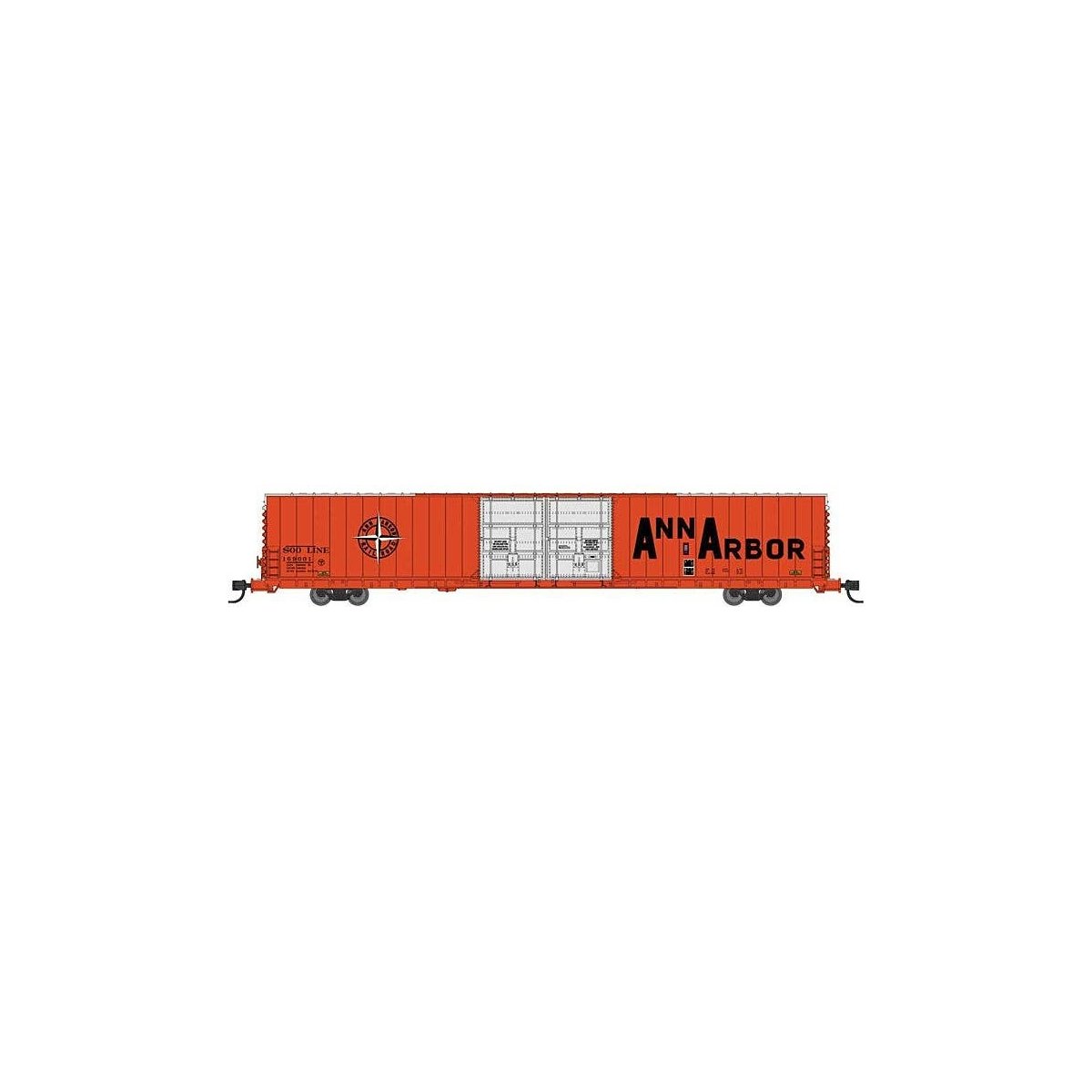 Pullman-Standard 86′ Auto Parts Double-Door Boxcar - Ready to Run -- Soo Line 169001 (Leased Ann Ar, N, Bluford Shops 86715