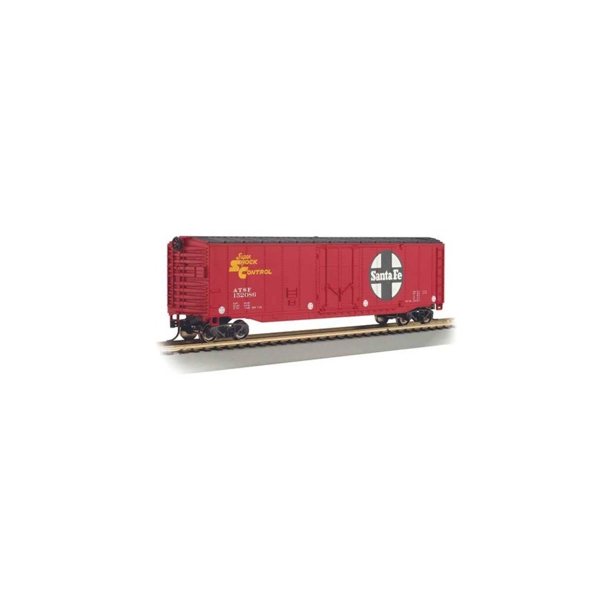 50′ Plug-Door Boxcar - Ready to Run - Silver Series(R) -- Santa Fe 152086 (red, black, white, HO, Bachmann Industries 18016