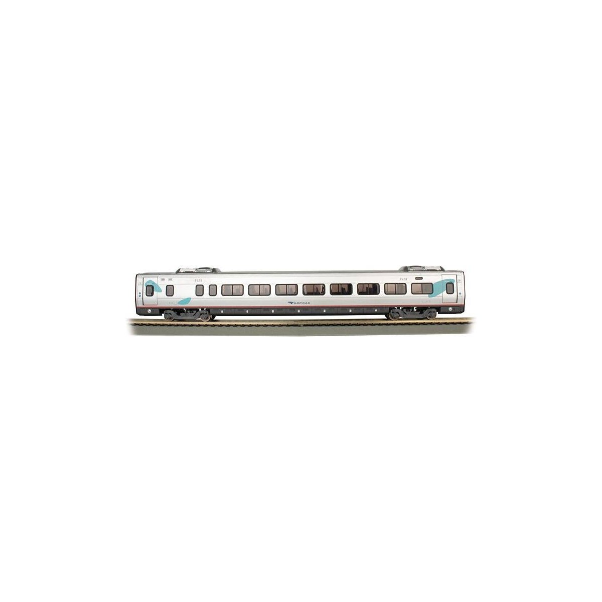 Acela Business Class Coach with Interior Lights - Ready to Run - Spectrum(R) -- Amtrak 3528 (silver, blue, red), HO, Bachmann In