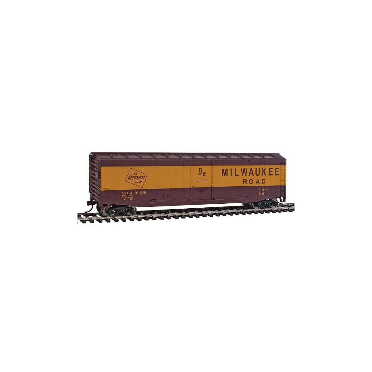 Boxcar - Ready to Run -- Milwaukee Road 16496 (Boxcar Red,yellow), HO, WalthersTrainline 1405