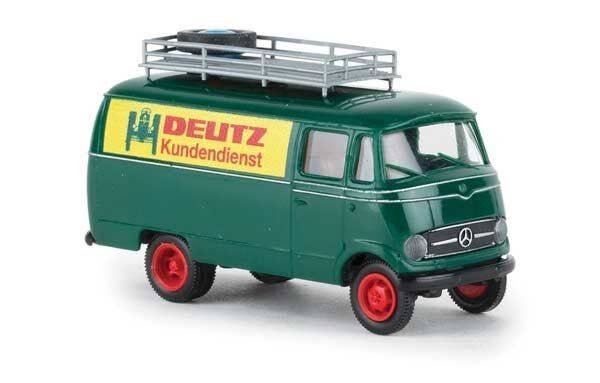 1956-1968 Mercedes-Benz L 319 Kasten Cargo Van - Assembled -- Deutz Kundendienst (green, yellow, red, German Lettering), HO, Bre