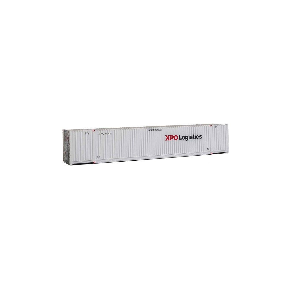 53′ Singamas Corrugated-Side Container - Assembled -- XPO Logistics (white, black, red), HO, Walthers SceneMaster 8531