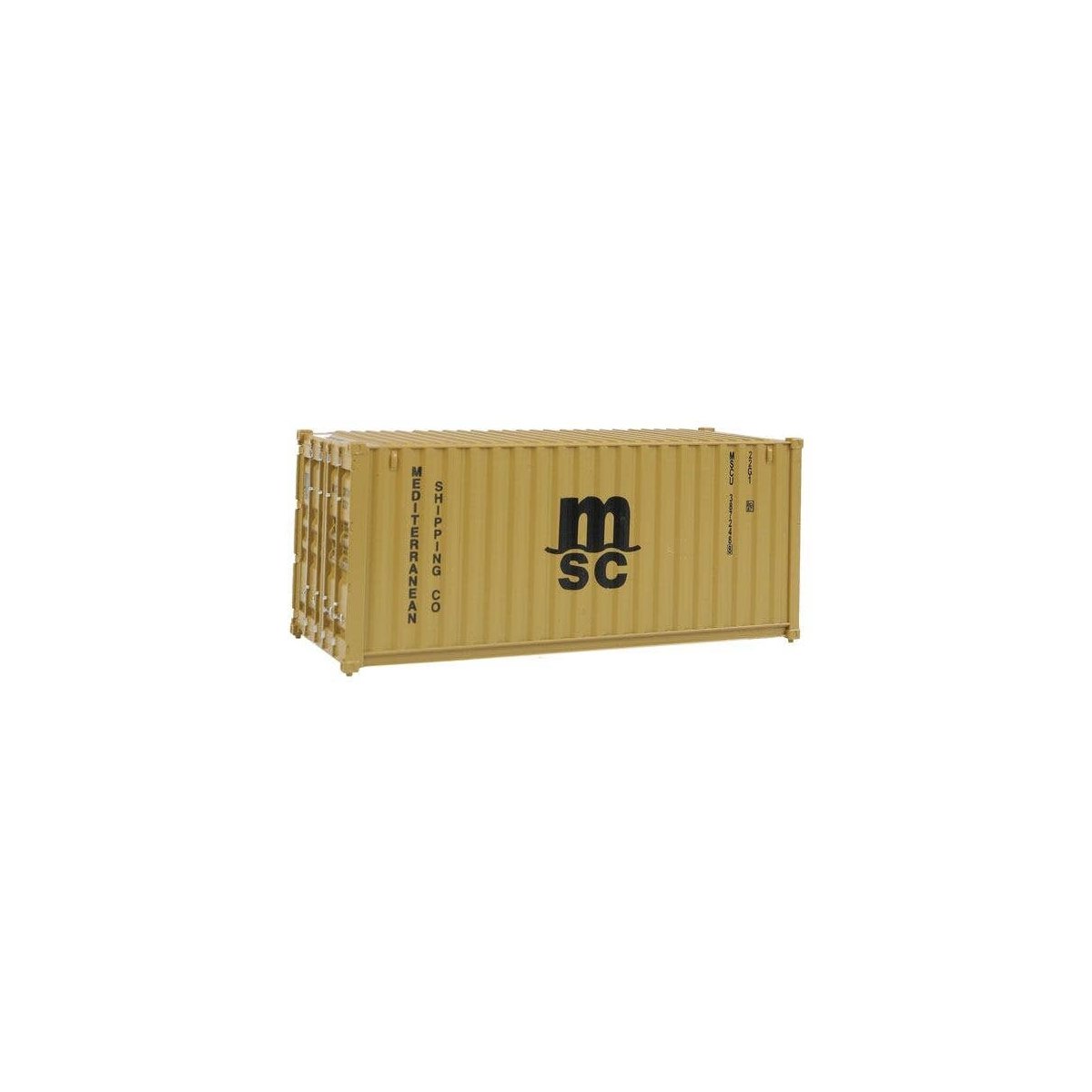 20′ Corrugated Container - Assembled -- Mediterranean Shipping Co. (MSC) (yellow), HO, Walthers SceneMaster 8057