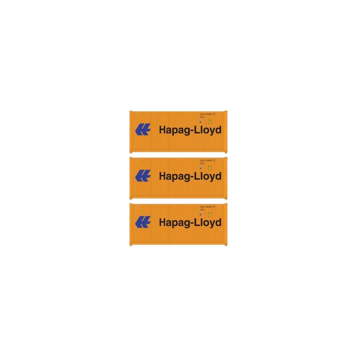 20′ Fully Corrugated Container - 3-Pack -- Hapag-Lloyd, HO, Walthers SceneMaster 18053