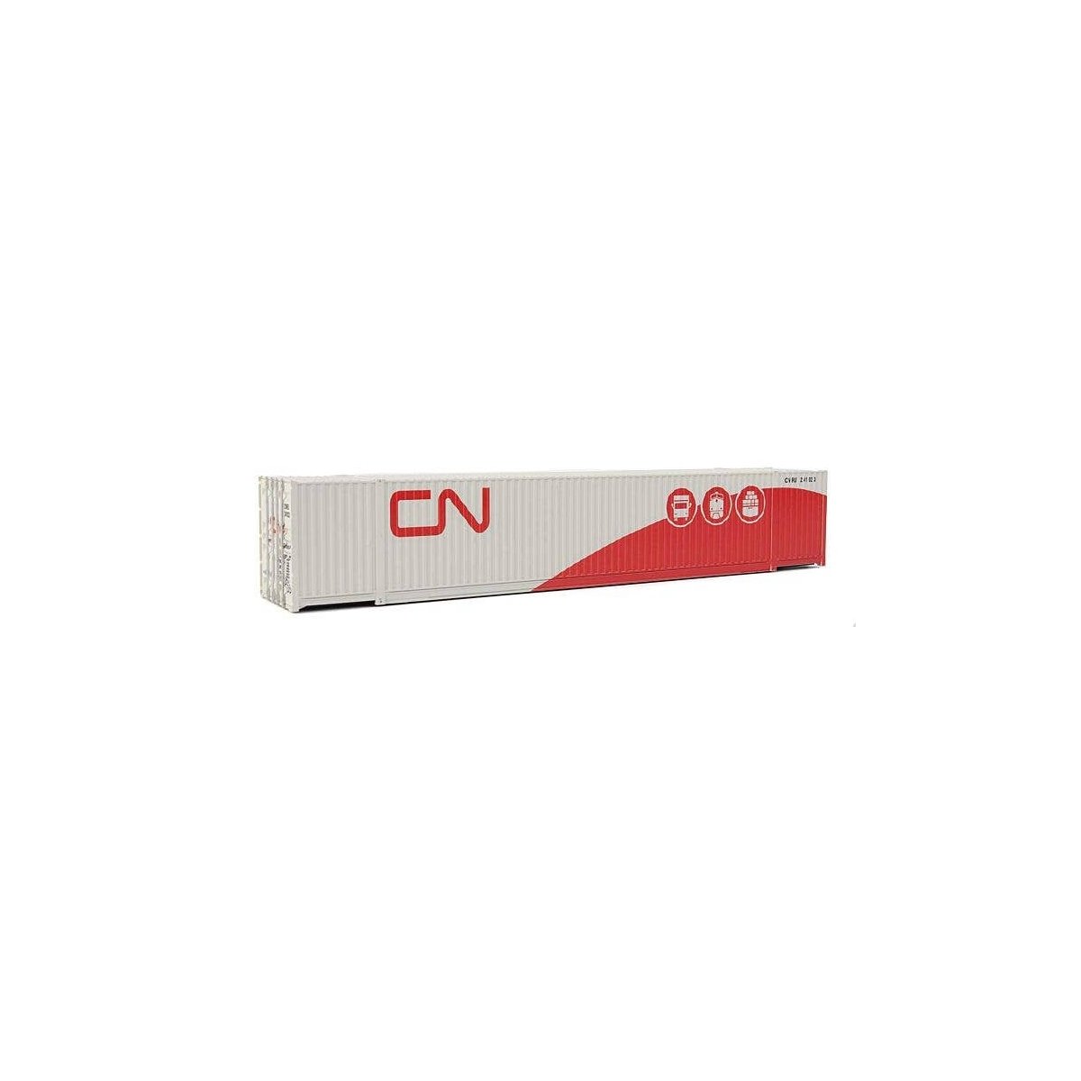 53′ Singamas Corrugated-Side Container - Assembled -- Canadian National (gray, red Three Mod, HO, Walthers SceneMaster 8537