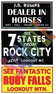 Barn Sign Decals -- Set 2 - Dealer In Horses, See Ruby Falls, See Rock City, HO, Blair Line 2251