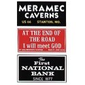 Barn Sign Decals -- Set 3 - Meramec Caverns, Will Meet God, First National Bank, HO, Blair Line 2252
