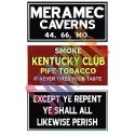 Barn Sign Decals -- Set 4 - Meramac Caverns, Except Ye Repent, Kentucky Club, HO, Blair Line 2253