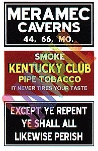 Barn Sign Decals -- Set 4 - Meramac Caverns, Except Ye Repent, Kentucky Club, HO, Blair Line 2253