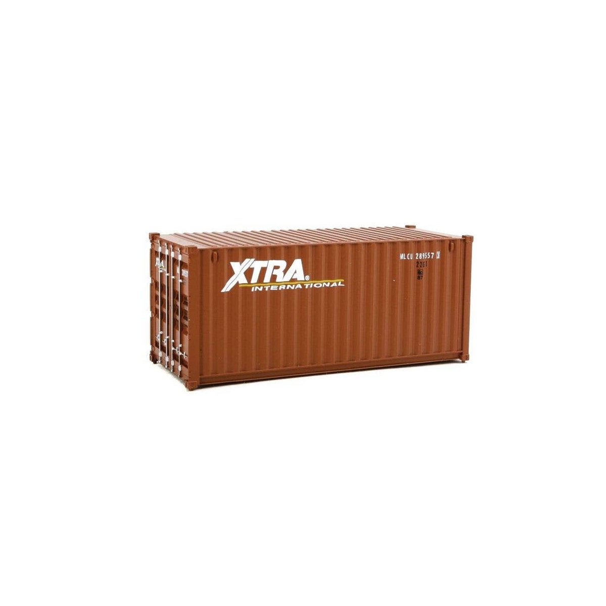 20′ Corrugated Container - Assembled -- Xtra Leasing (brown, white), HO, Walthers SceneMaster 8067