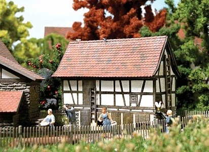 Historic Hohenloher Half-Timber Small Animal Stable - Kit (Laser-Cut Wood) -- Partially Precolored 2 x 1-3/16 x 2-5/8′ 7.5 x 