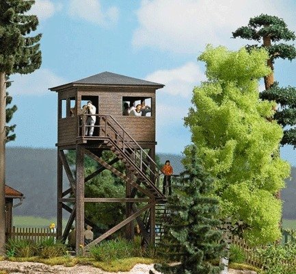 Observation Tower -- Laser-Cut Wood Kit - 2-3/16 x 2-3/16 x 3-13/16′ 5.5 x 5.5 x 9.7cm, HO, Busch Gmbh & Co Kg 1585