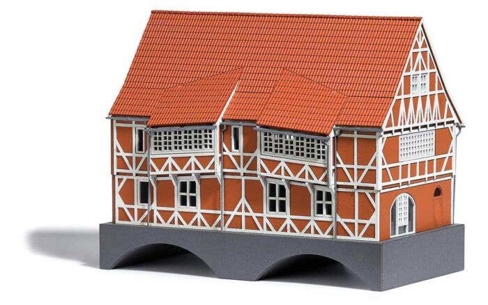 Half-Timber Wismar Bridge House -- Laser-Cut Kit - 6-15/16 x 5-1/2 x 5-1/2′ 17.6 x 14 x 14cm, HO, Busch Gmbh & Co Kg 1656