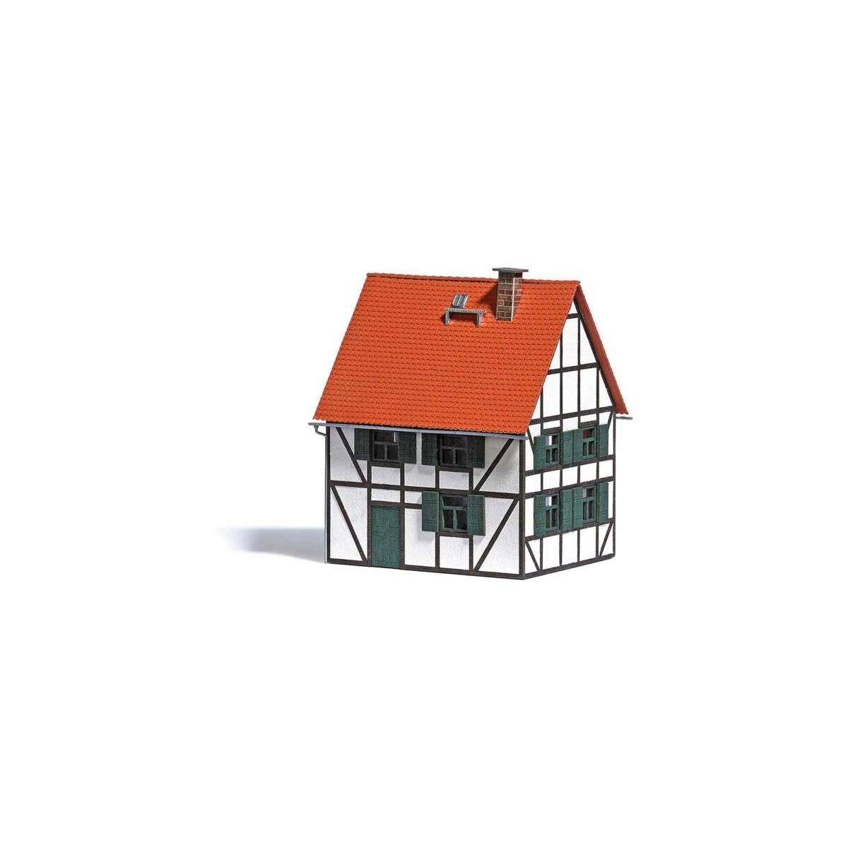 Half-Timber House -- Laser-Cut Kit - 3-11/16 x 3-3/16 x 4-3/8′ 9.3 x 8.1 x 11.1cm, HO, Busch Gmbh & Co Kg 1666
