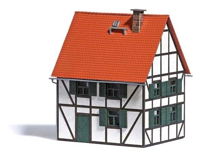 Half-Timber House -- Laser-Cut Kit - 3-11/16 x 3-3/16 x 4-3/8′ 9.3 x 8.1 x 11.1cm, HO, Busch Gmbh & Co Kg 1666
