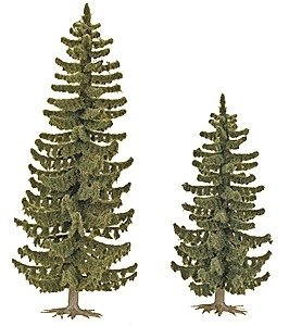 Spruce Trees pkg(2) -- 3-5/8 x 4-13/16′ 90 & 120mm Tall, HO, Busch Gmbh & Co Kg 6133
