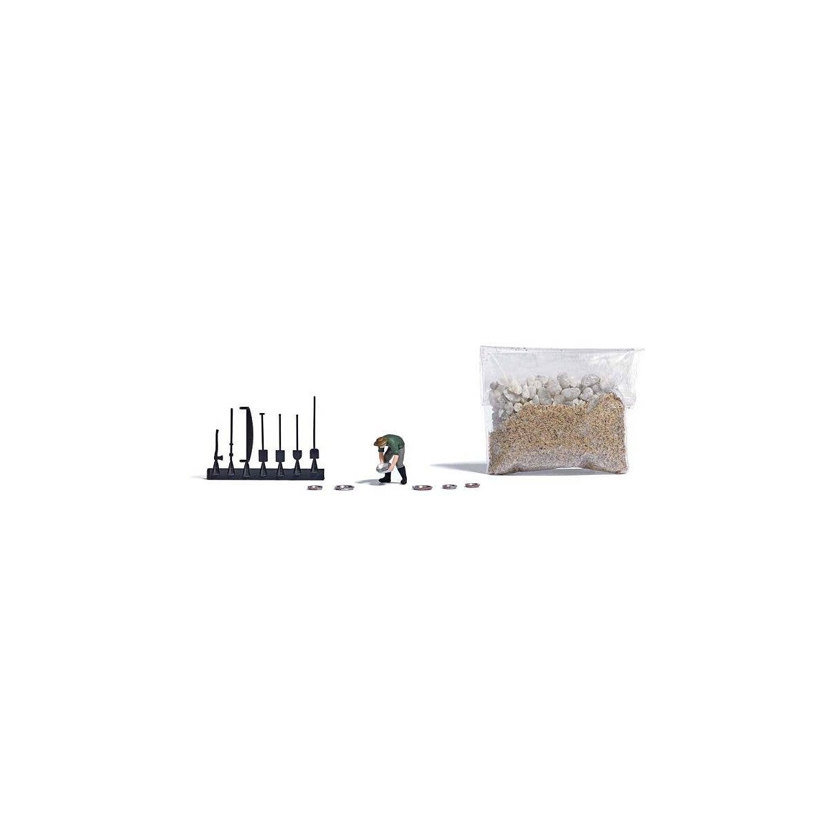 Gold Panning with Figure - Kit -- Figure with Pan, Rocks and Sand, HO, Busch Gmbh & Co Kg 7892