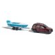 Mercedes-Benz M-Klasse SUV w/Boat & Trailer - Assembled -- Red SUV, Blue Motorboat, N, Busch Gmbh & Co Kg 8334