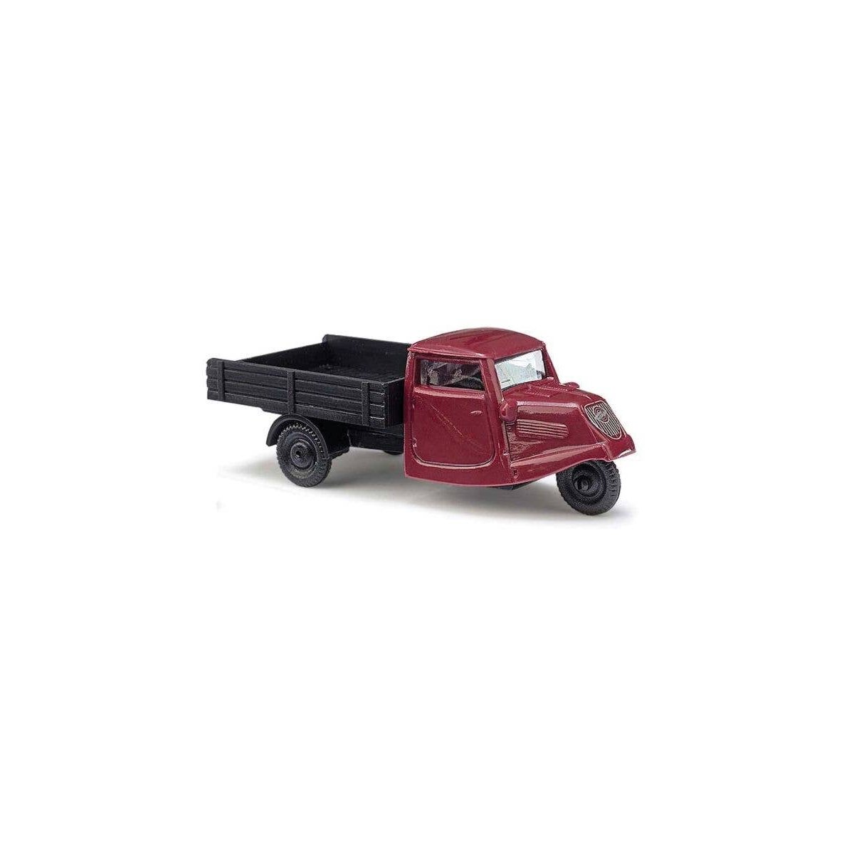1935 Tempo Dreirad Pickup Truck - Economy - Assembled -- Red, Black, HO, Busch Gmbh & Co Kg 89103