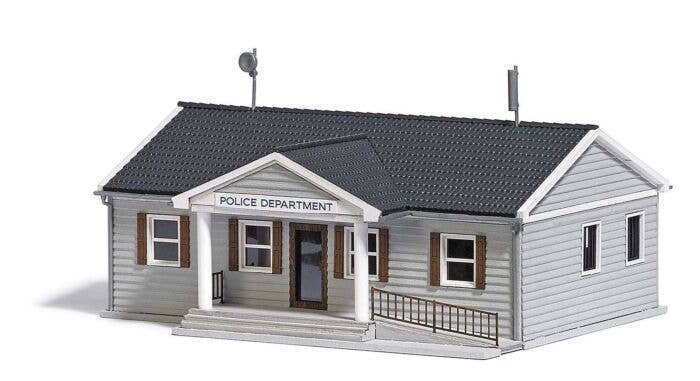 Police Station -- Laser-Cut Wood Kit - 5-9/16 x 4-13/16′ 14.2 x 12.3 x 7.7cm, HO, Busch Gmbh & Co Kg 9731