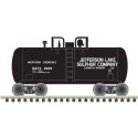 28′ Beer Can Shorty Tank Car - Ready to Run -- Jefferson Lake Sulphur GATX 2228 (black, white), N, Trainman 50006877