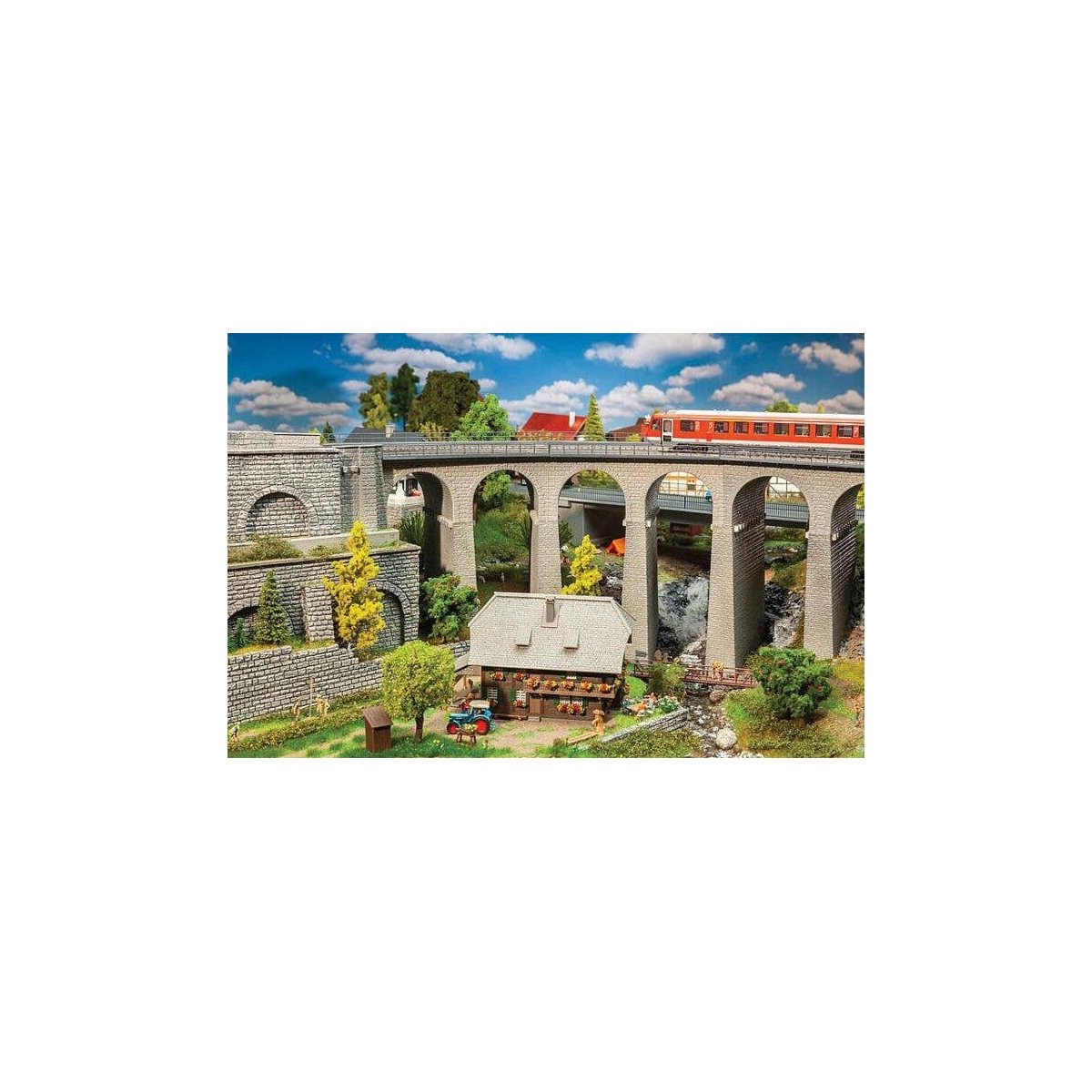 Curved Double-Track Stone Railroad Viaduct with Abutments and Extra Pier -- Kit - 22-3/8 x 9-1/16 x 10-5/16` 56.8x 23x26.2cm 14