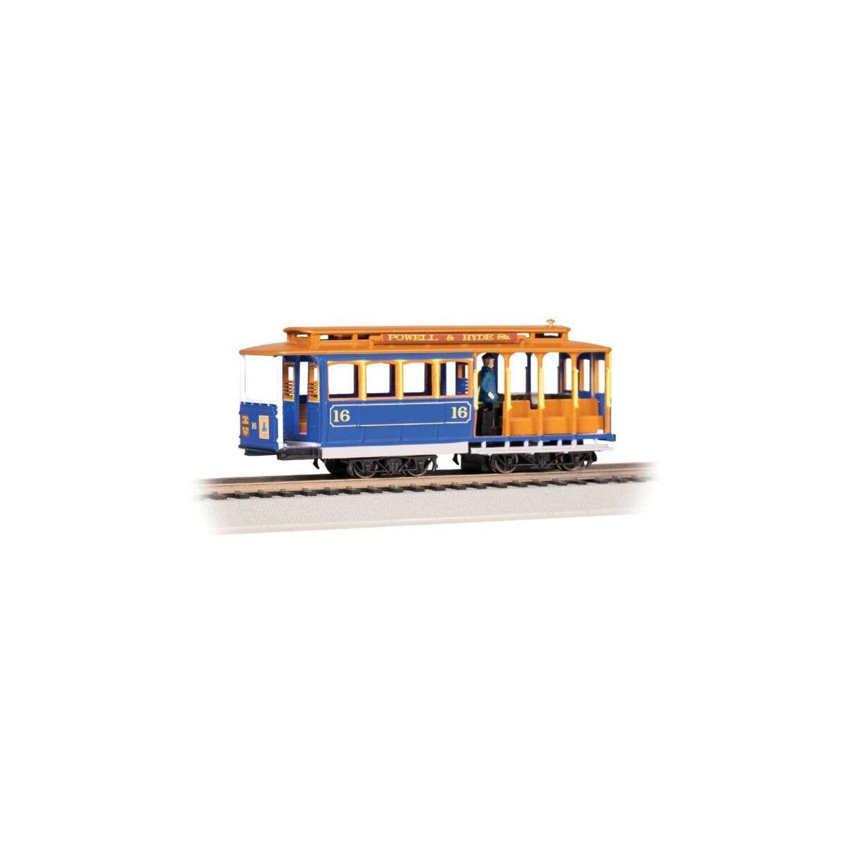 Cable Car with Grip Man - Standard DC -- 16 (blue, tan), HO, Bachmann Industries 60528