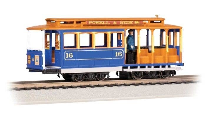 Cable Car with Grip Man - Standard DC -- 16 (blue, tan), HO, Bachmann Industries 60528