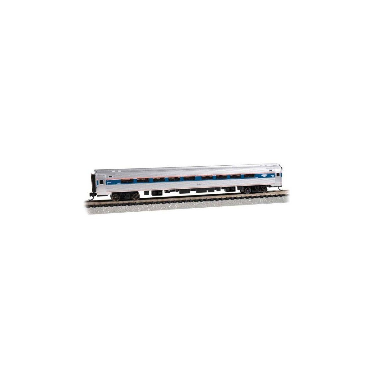 Budd Amfleet I Coach with Lighting - Ready to Run -- Amtrak 82526 (Phase VI, silver, blue, re, N, Bachmann Industries 14170