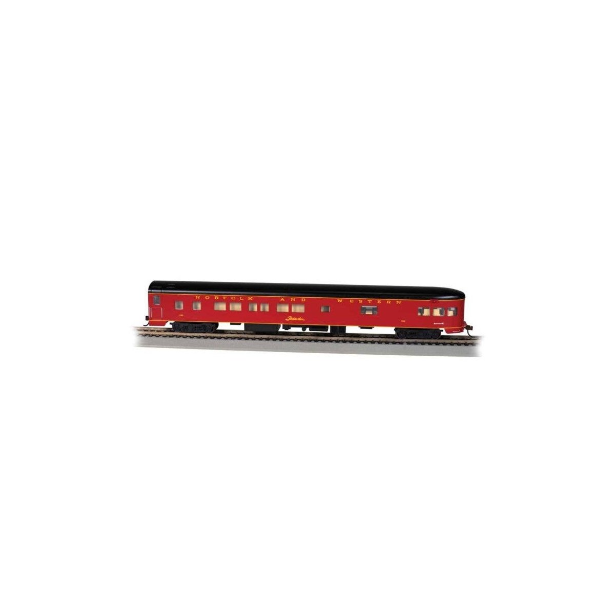 85′ Smooth-Side Observation - Lighted - Ready to Run -- Norfolk & Western 582 (maroon, black, HO, Bachmann Industries 14314