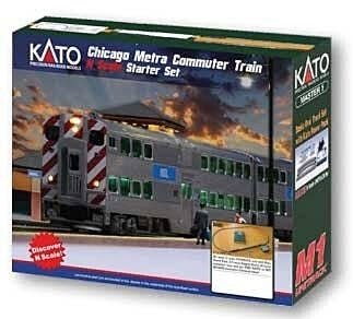 Chicago Metra Commuter Train Starter Set - Standard DC -- Metra F40PH 104, 3 Cars, Unitrack Ova, N, Kato USA Inc 106CHICAGO