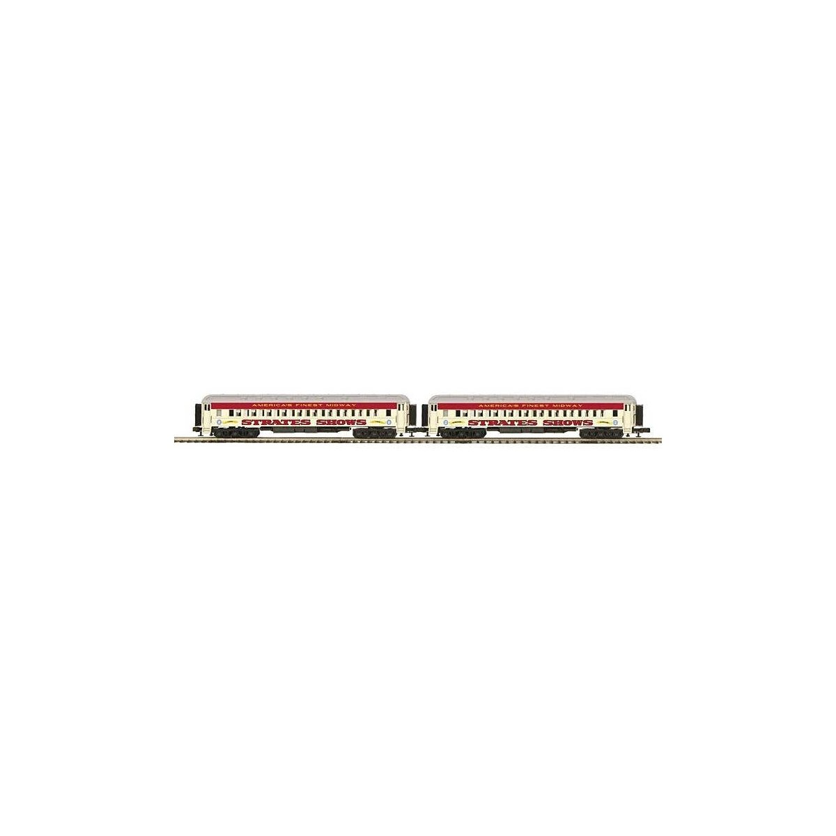 Madison Heavyweight Coach 2-Pack - 3-Rail - Ready to Run -- Strates Shows Red Train 2 Syracuse, 8 York, O, Atlas O 3001772B